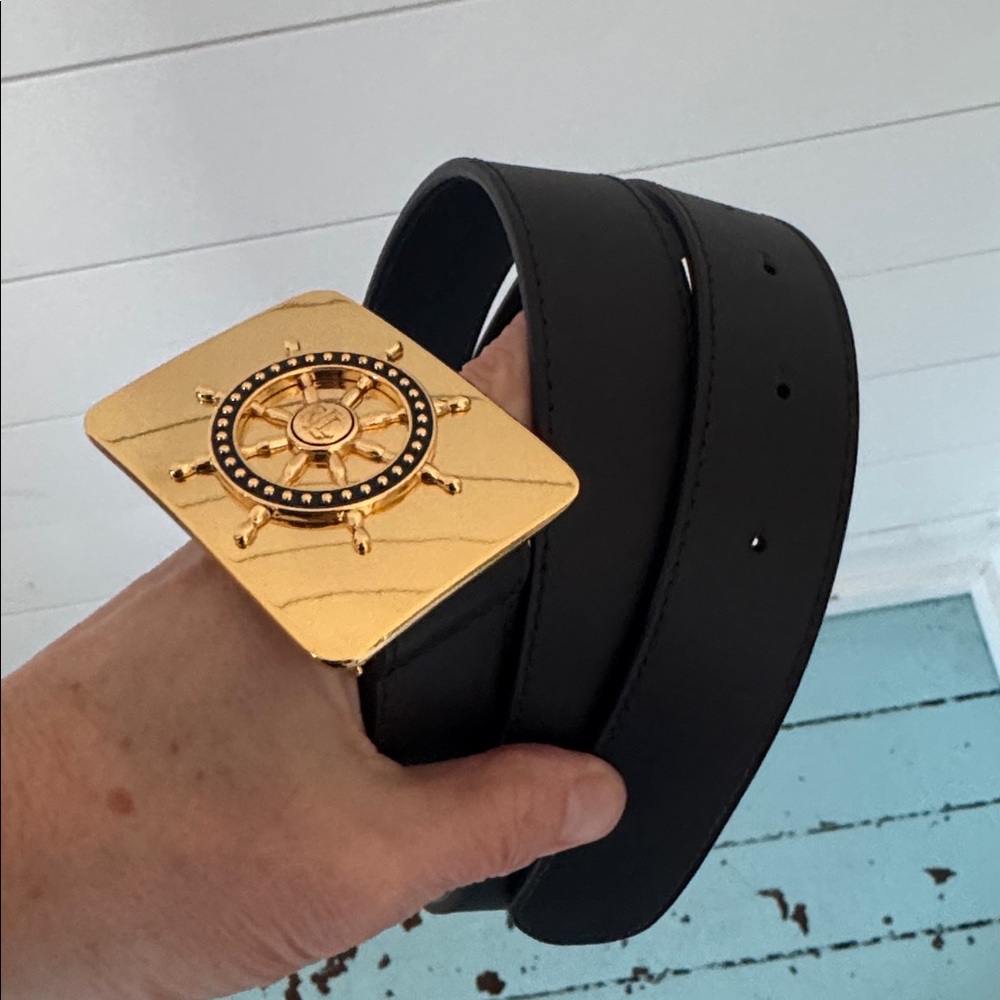 Lauren Ralph Lauren Leather Nautical Wheel Buckle Belt Sz M